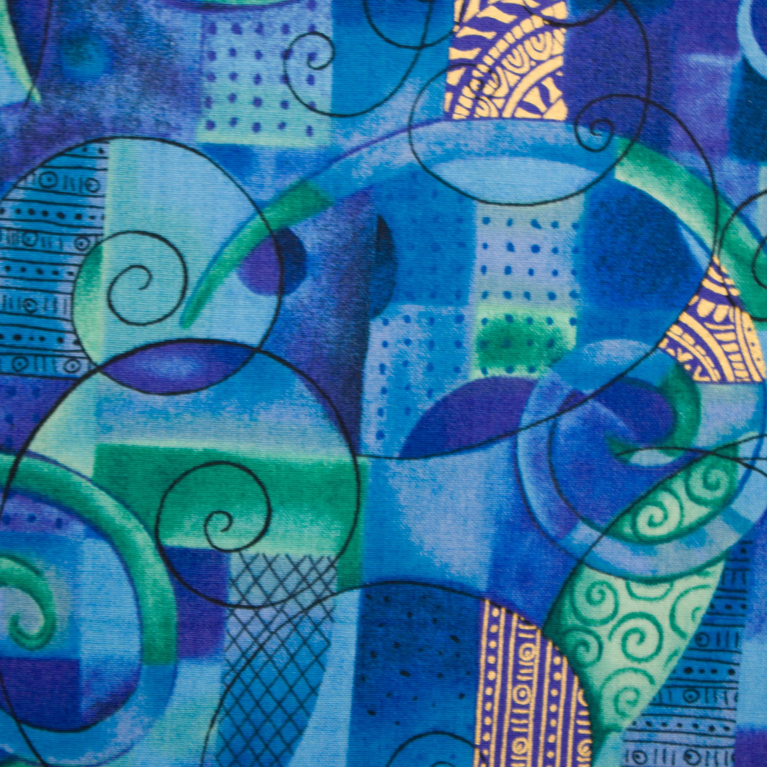 Katoen blauw met abstracte tekening